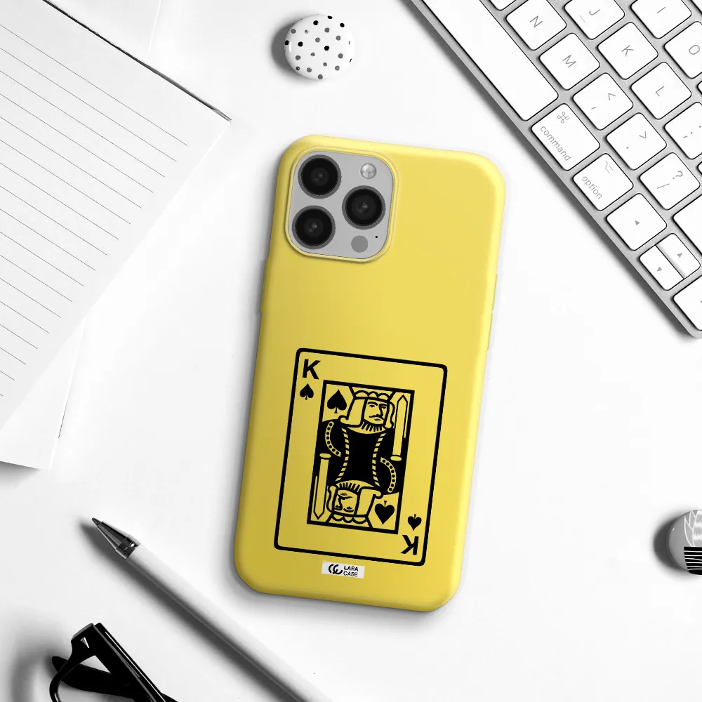 a black and white card with a man in a crown Apple iPhone 13 Pro Silicone canary yellow Case