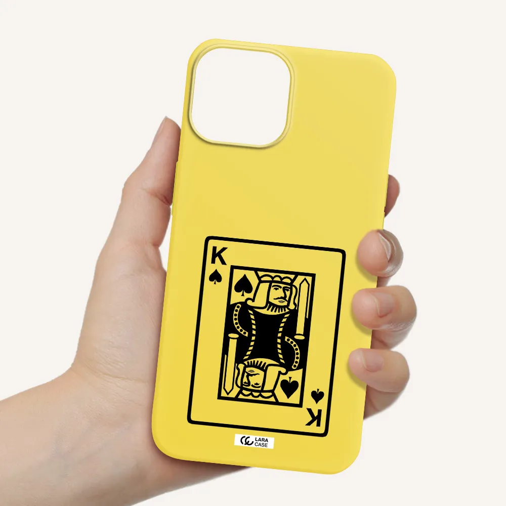 a black and white card with a man in a crown Apple iPhone 13 Silicone canary yellow Case