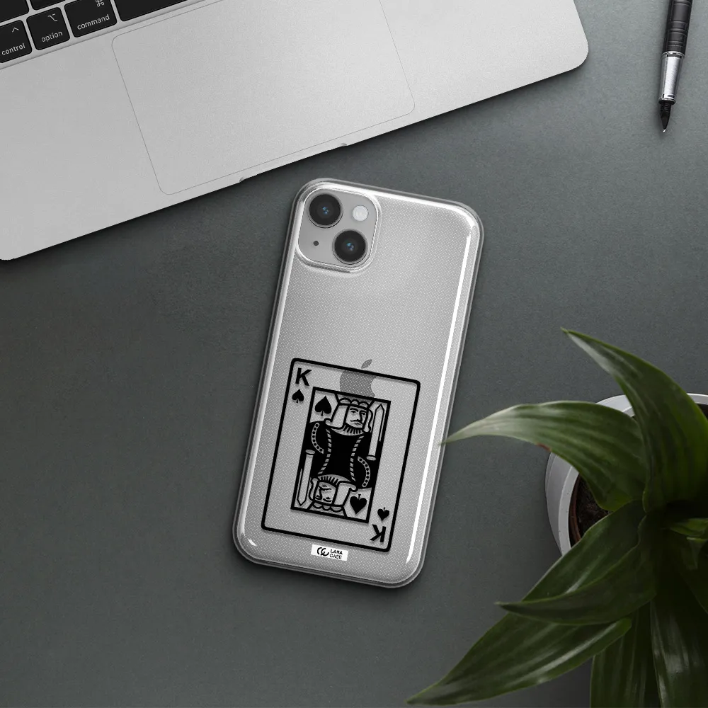 a black and white card with a man in a crown Apple iPhone 14 Clear TPU Case