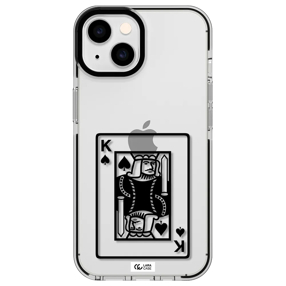 a black and white card with a man in a crown Apple iPhone 14 impact black border Case