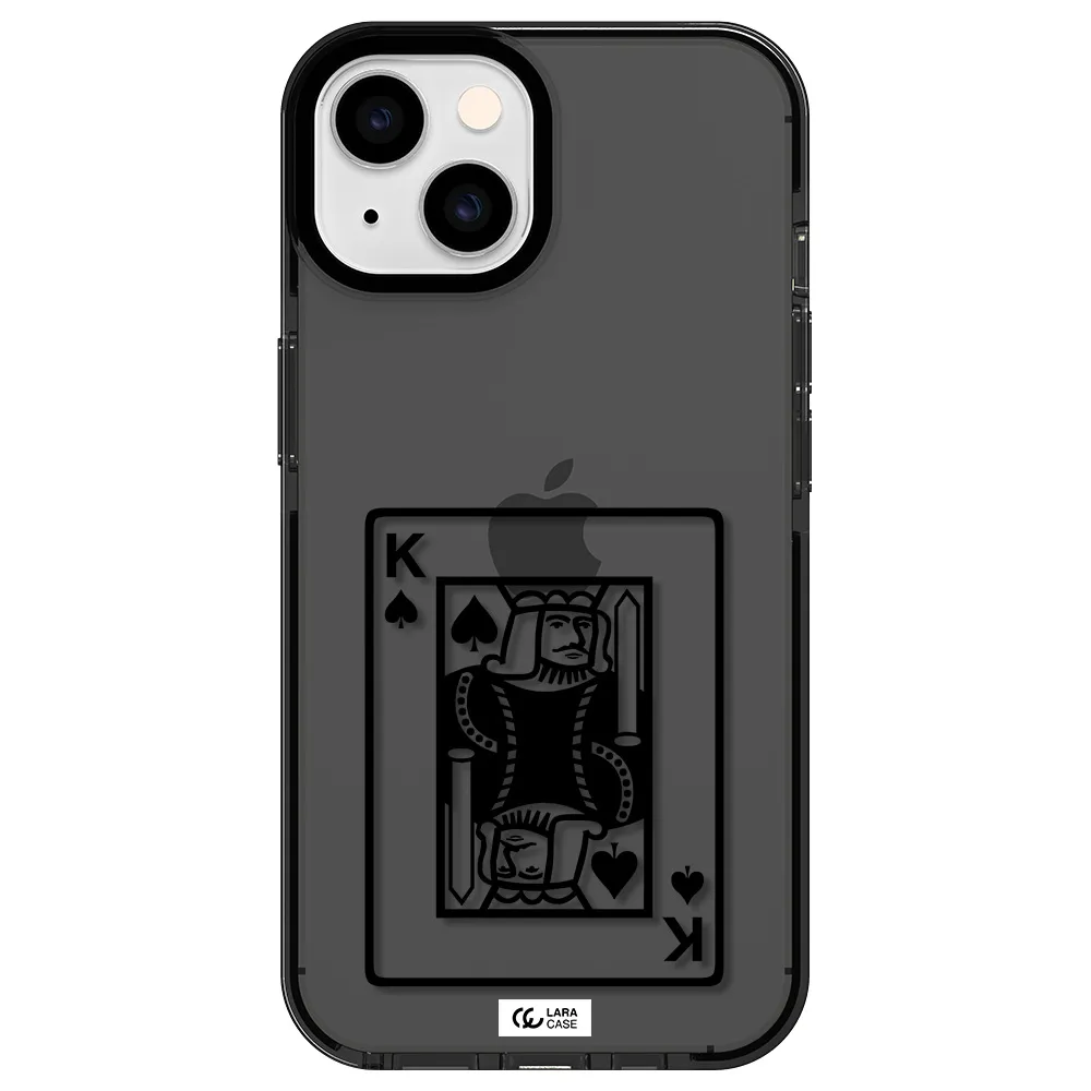 a black and white card with a man in a crown Apple iPhone 14 impact Smoke Black Case