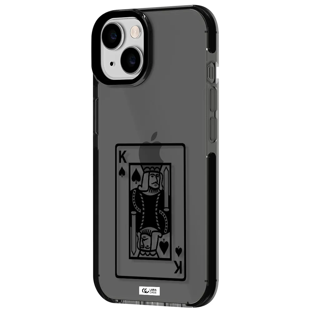 a black and white card with a man in a crown Apple iPhone 14 impact Smoke Black Case