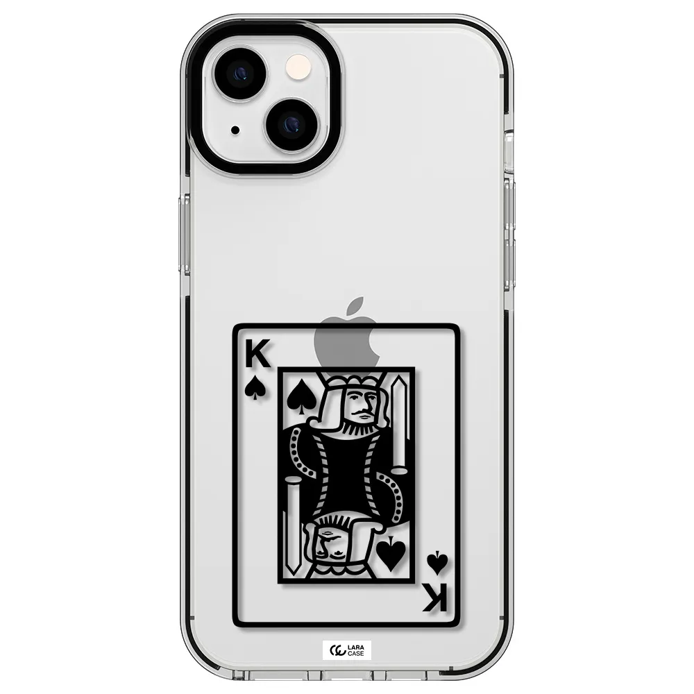 a black and white card with a man in a crown Apple iPhone 14 plus impact black border Case