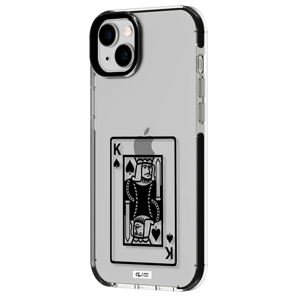 a black and white card with a man in a crown Apple iPhone 14 plus impact black border Case
