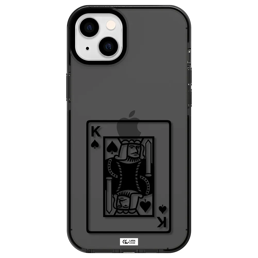 a black and white card with a man in a crown Apple iPhone 14 plus impact Smoke Black Case