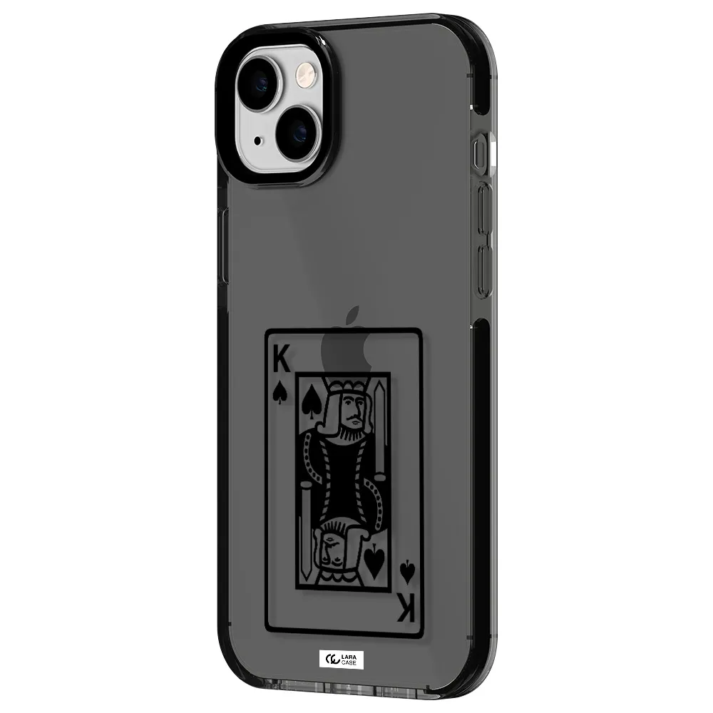 a black and white card with a man in a crown Apple iPhone 14 plus impact Smoke Black Case