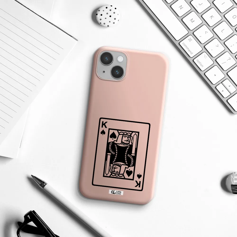 a black and white card with a man in a crown Apple iPhone 14 plus Silicone pastel pink Case