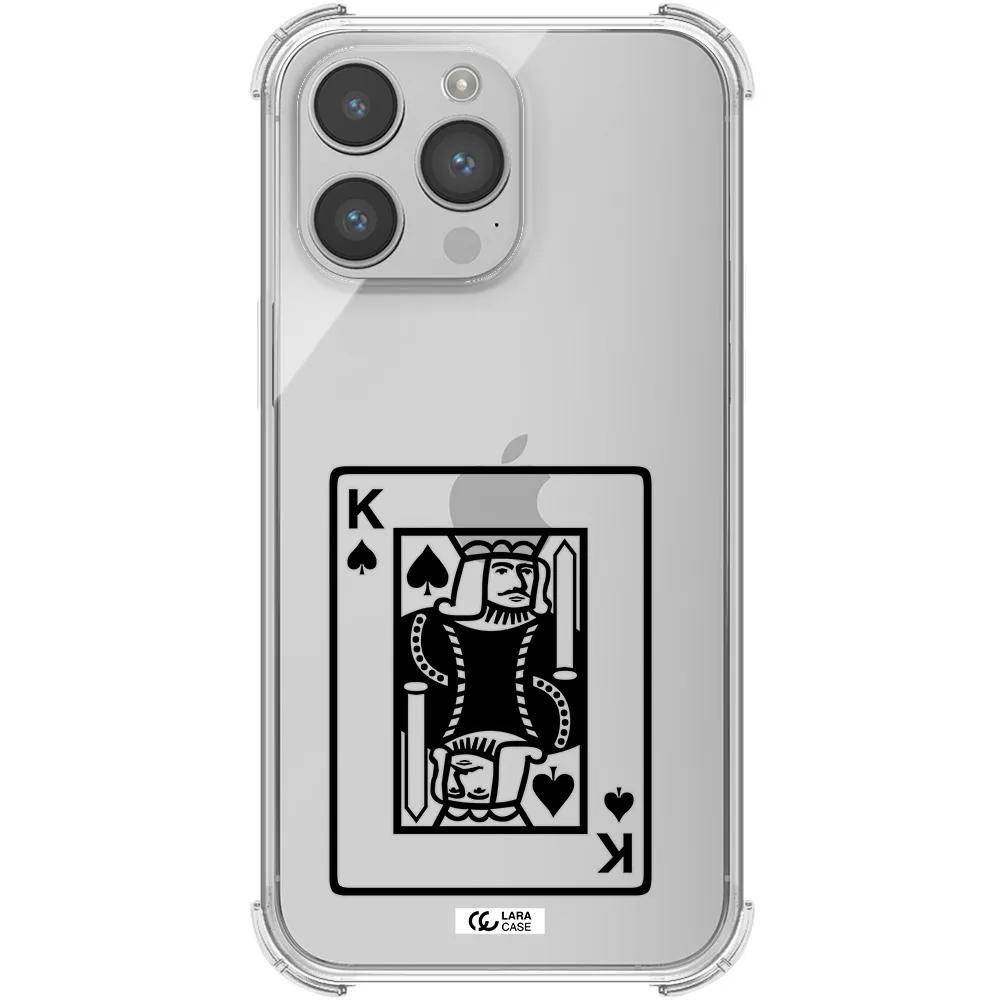 a black and white card with a man in a crown Apple iPhone 14 pro Clear PC Case