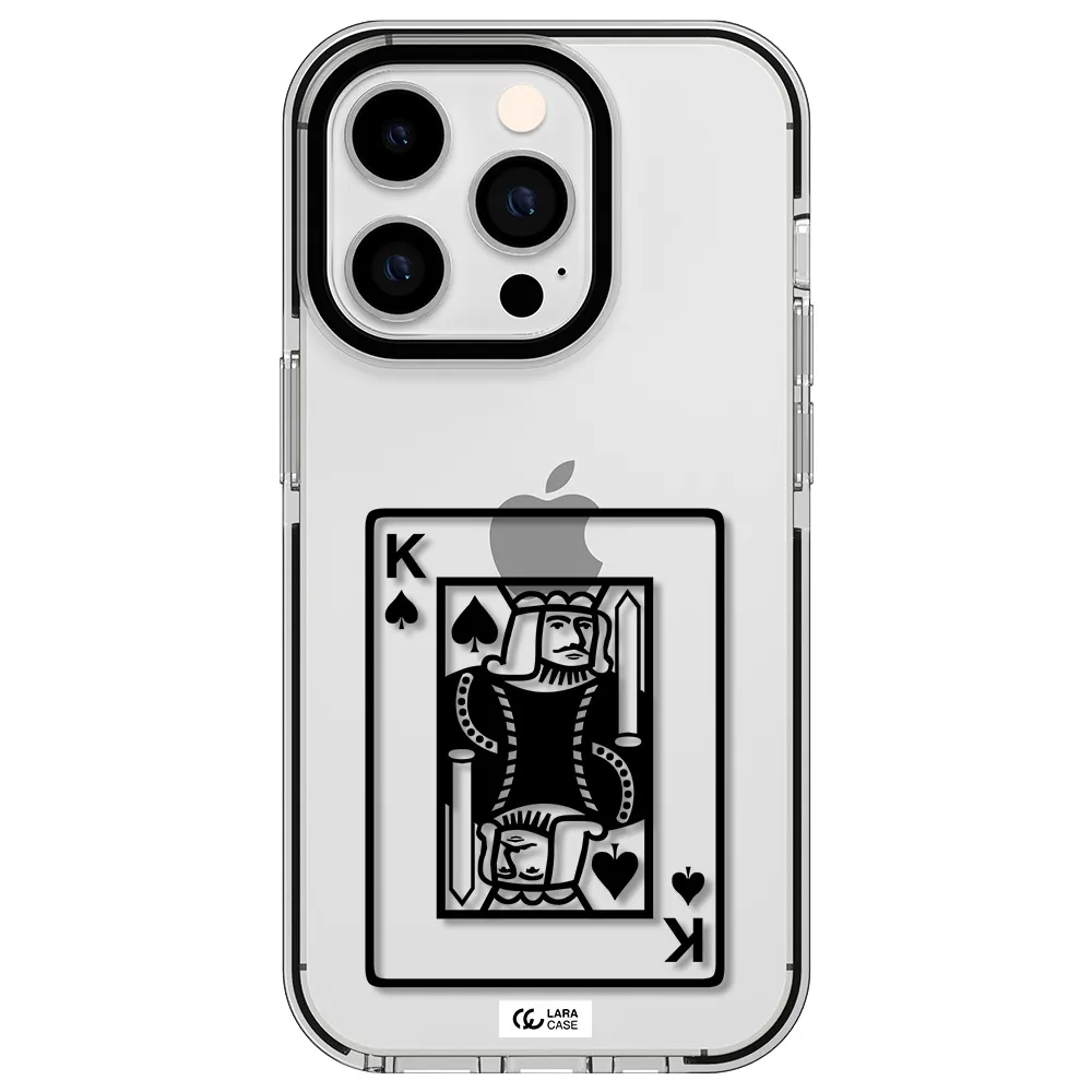 a black and white card with a man in a crown Apple iPhone 14 pro impact black border Case