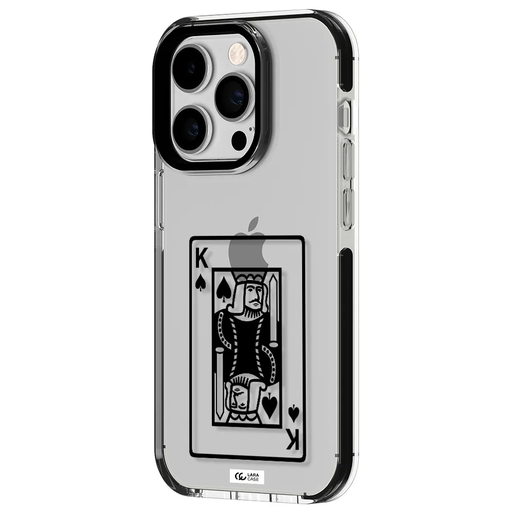 a black and white card with a man in a crown Apple iPhone 14 pro impact black border Case