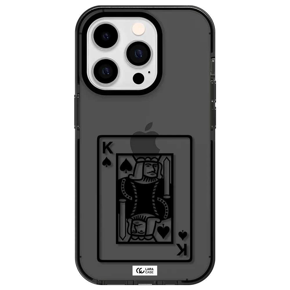 a black and white card with a man in a crown Apple iPhone 14 pro impact Smoke Black Case