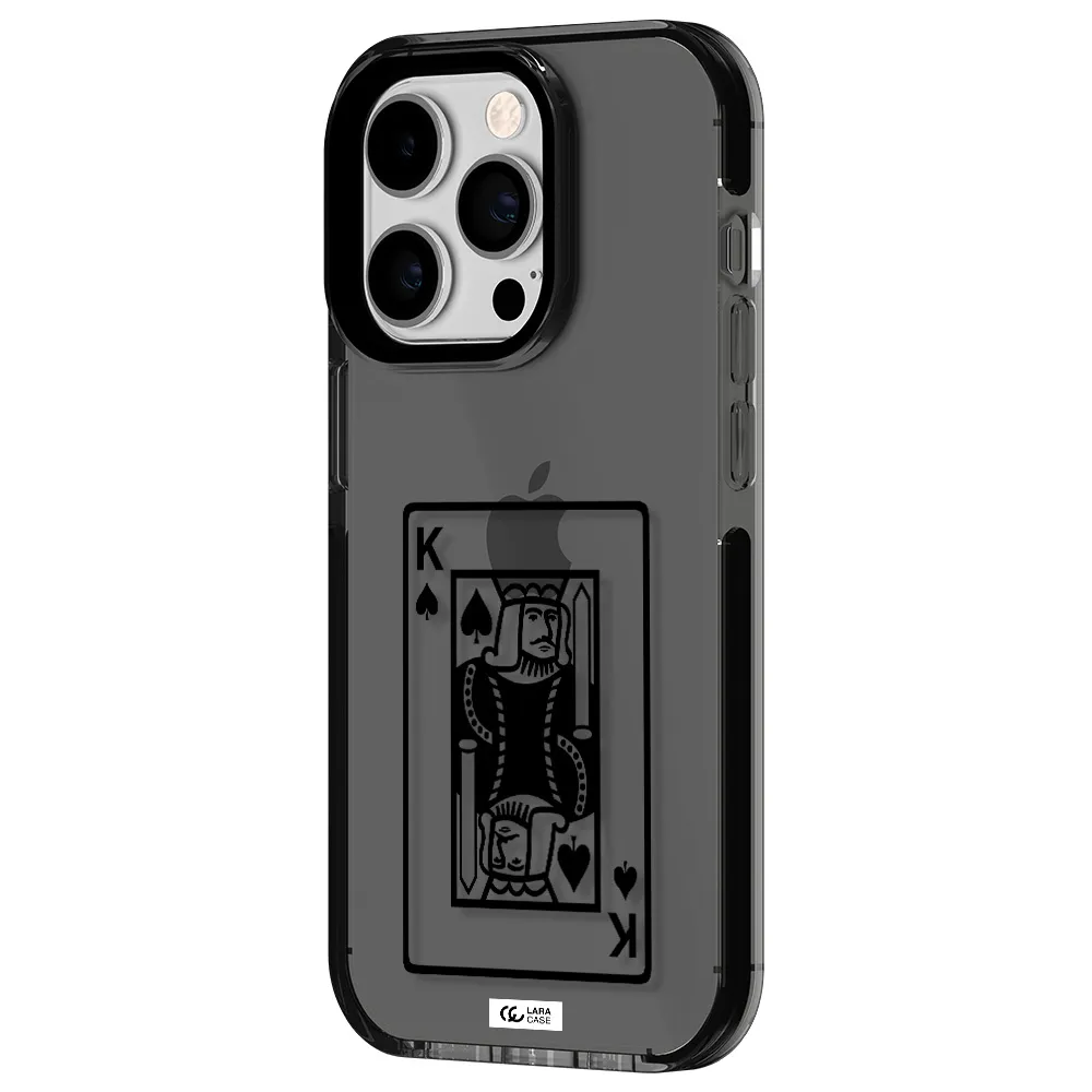 a black and white card with a man in a crown Apple iPhone 14 pro impact Smoke Black Case