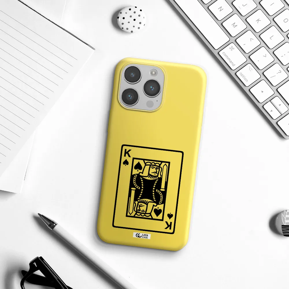 a black and white card with a man in a crown Apple iPhone 14 pro Silicone canary yellow Case