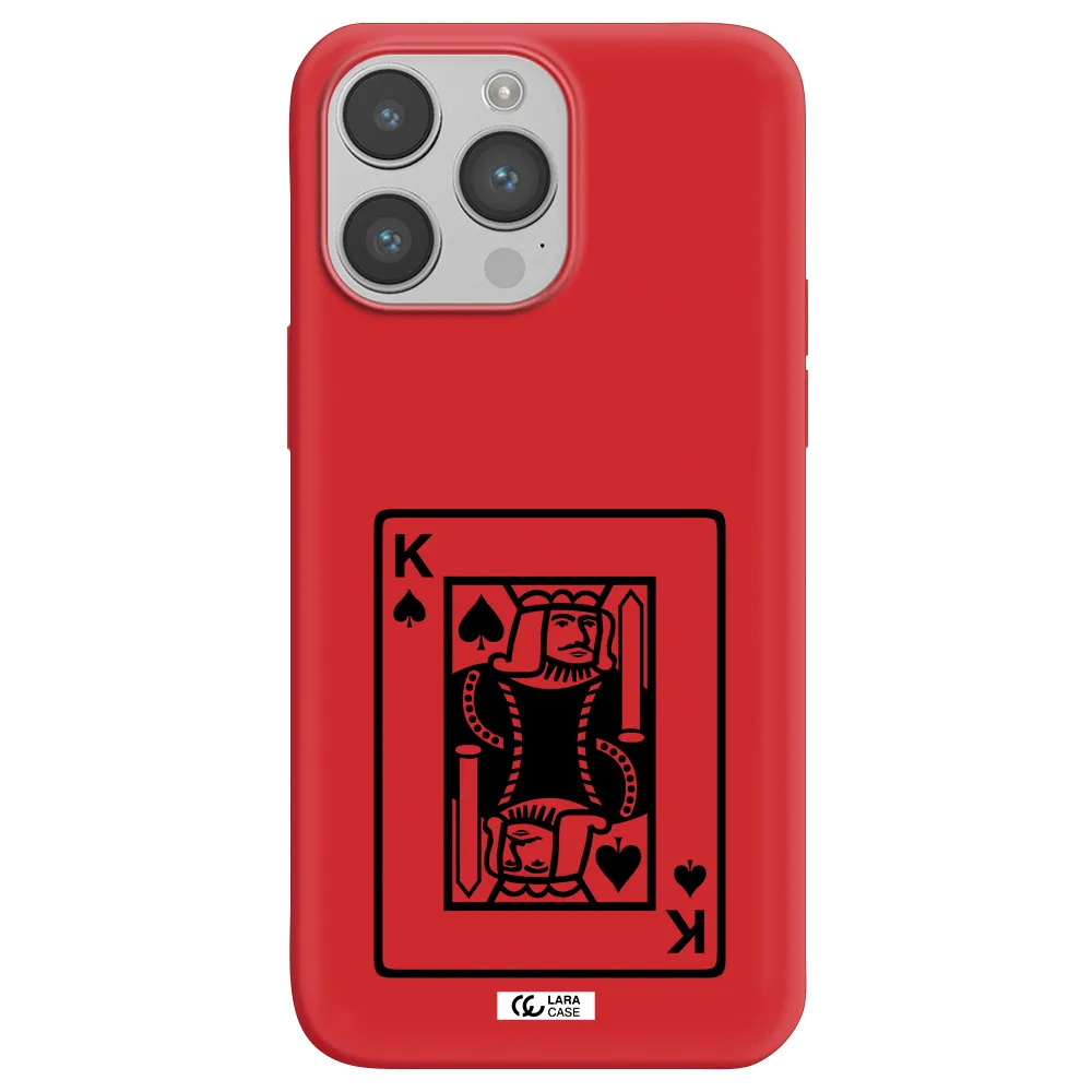 a black and white card with a man in a crown Apple iPhone 14 pro Silicone Imperial Red Case