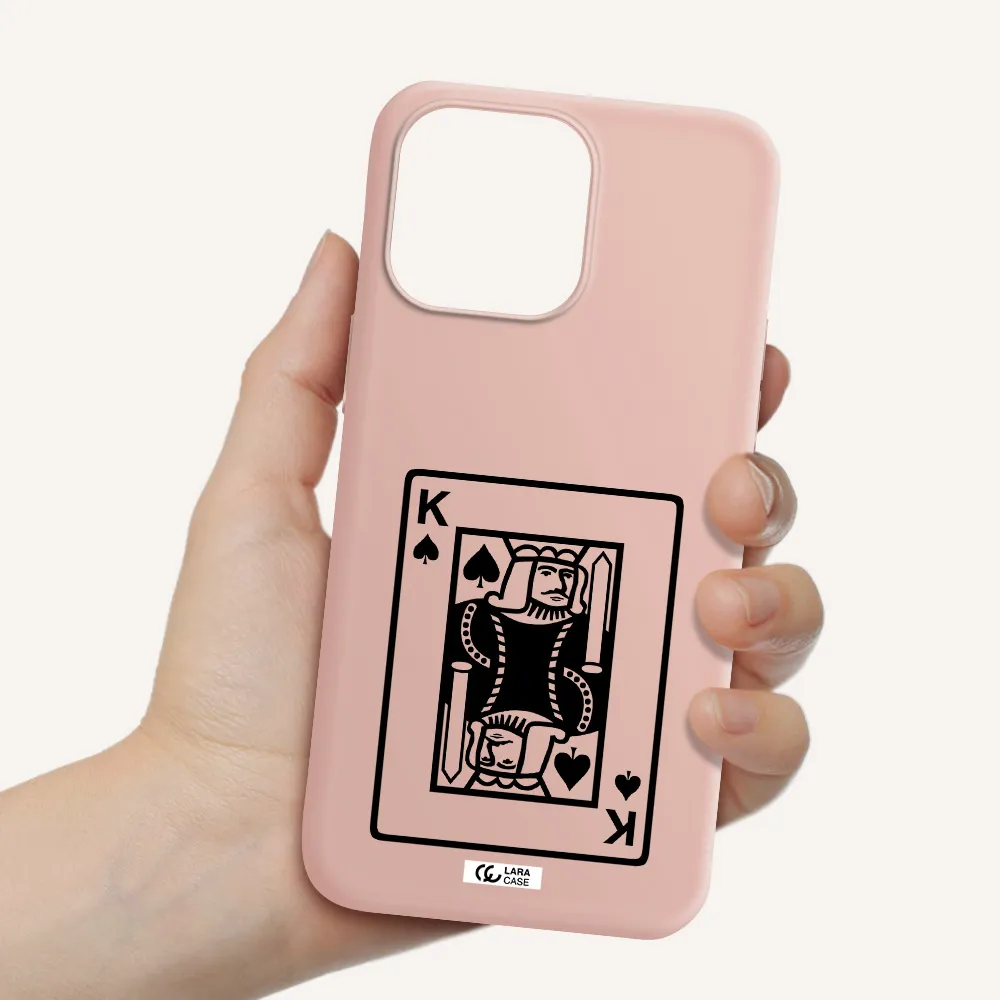 a black and white card with a man in a crown Apple iPhone 14 pro Silicone pastel pink Case