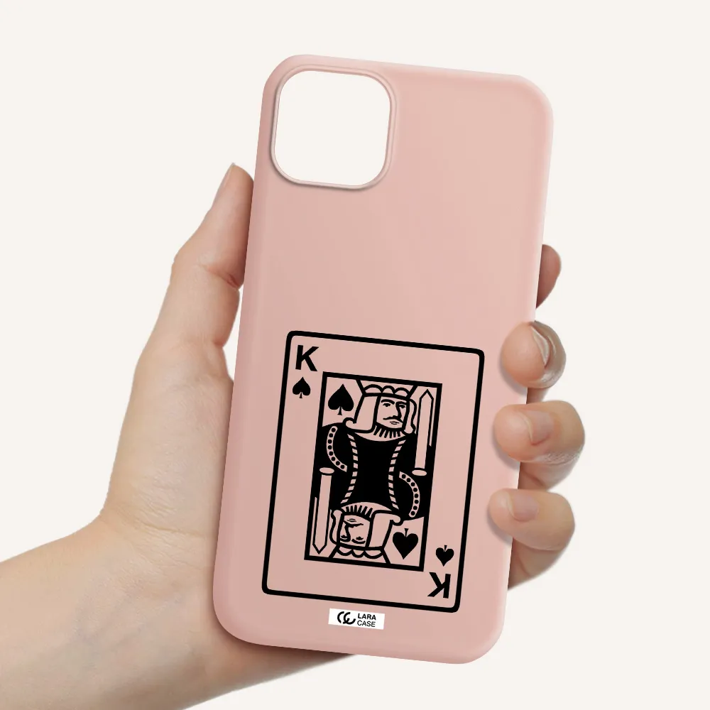 a black and white card with a man in a crown Apple iPhone 14 Silicone pastel pink Case