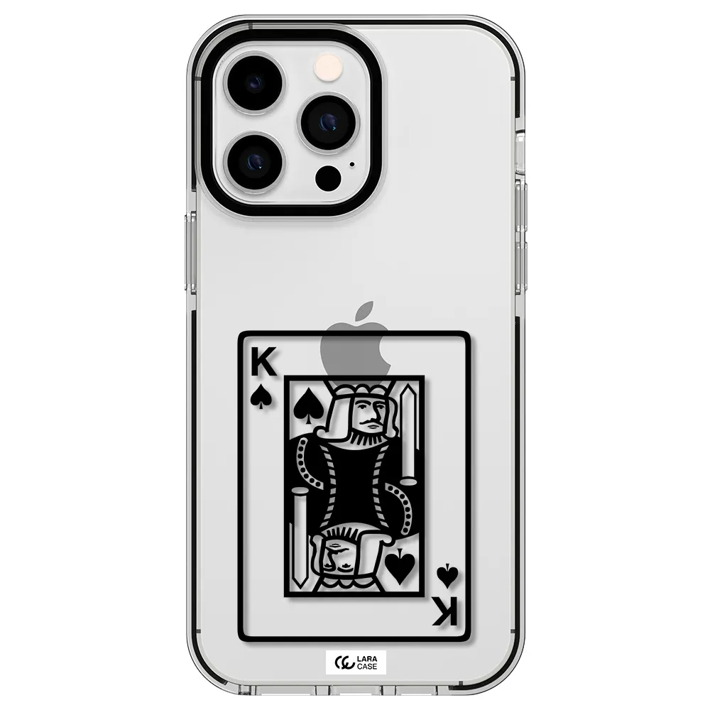 a black and white card with a man in a crown Apple iPhone 15 Pro impact black border Case