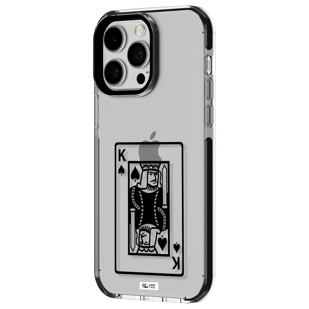 a black and white card with a man in a crown Apple iPhone 15 Pro Max impact black border Case