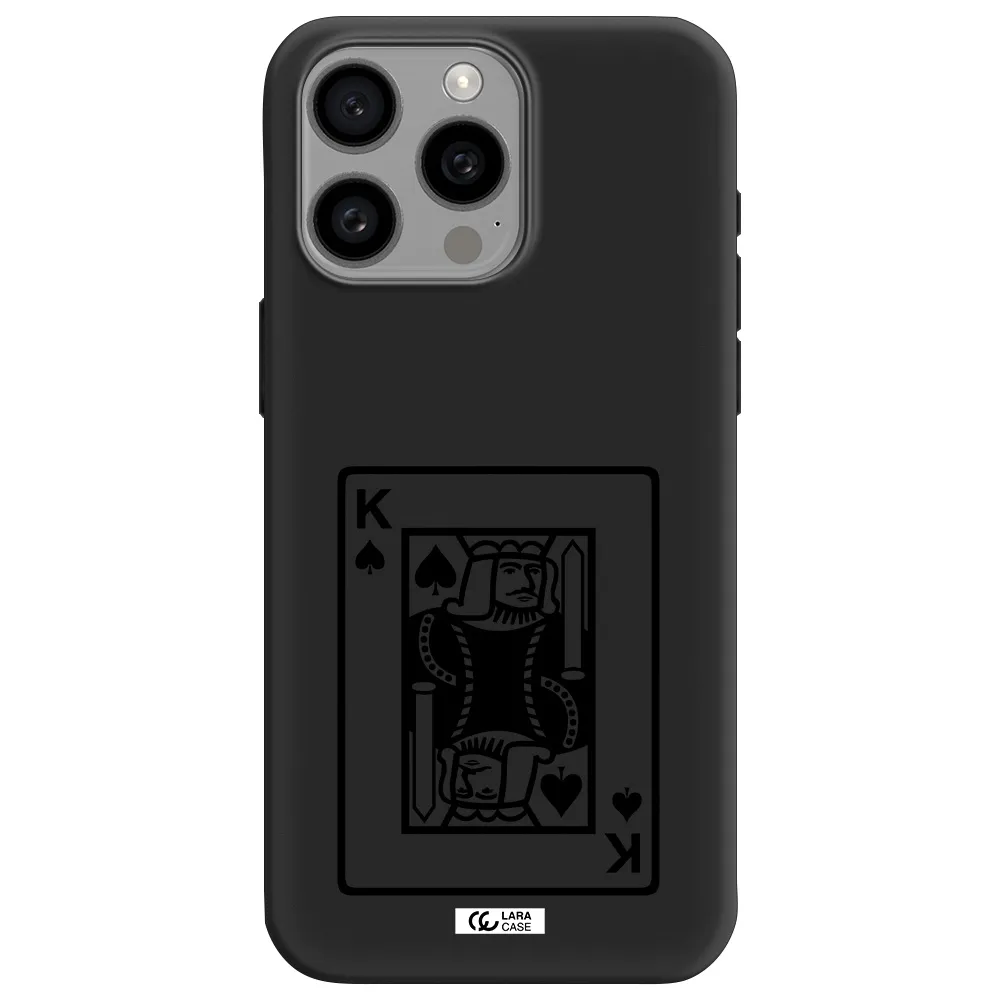 a black and white card with a man in a crown Apple Iphone 15 Pro max Silicone black Case