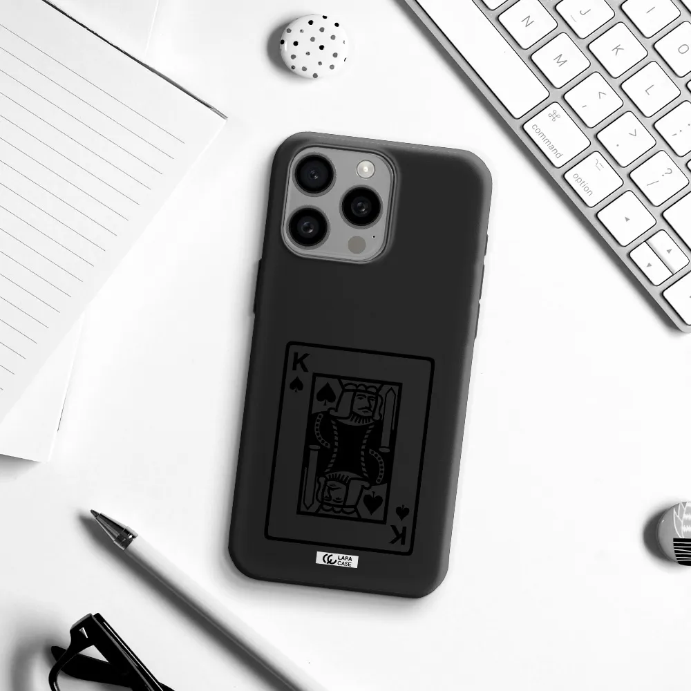 a black and white card with a man in a crown Apple Iphone 15 Pro max Silicone black Case
