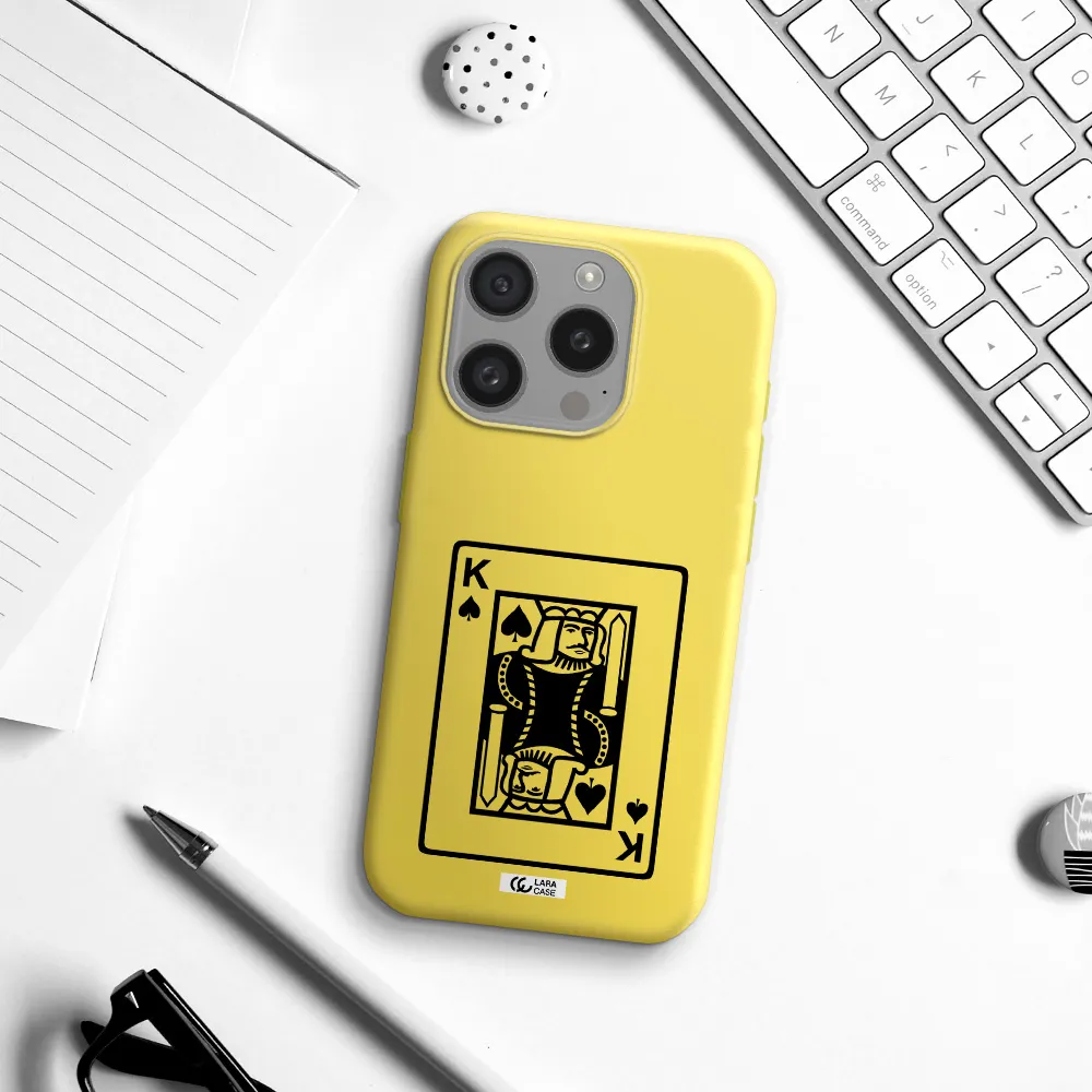 A Black And White Card With A Man In A Crown Apple Iphone 15 Pro Silicone Canary Yellow Case