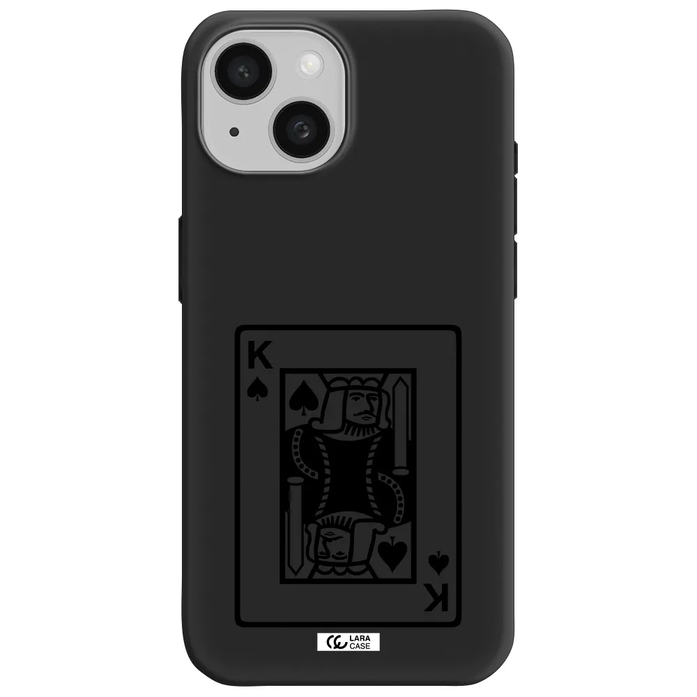 a black and white card with a man in a crown Apple iPhone 15 Silicone black Case