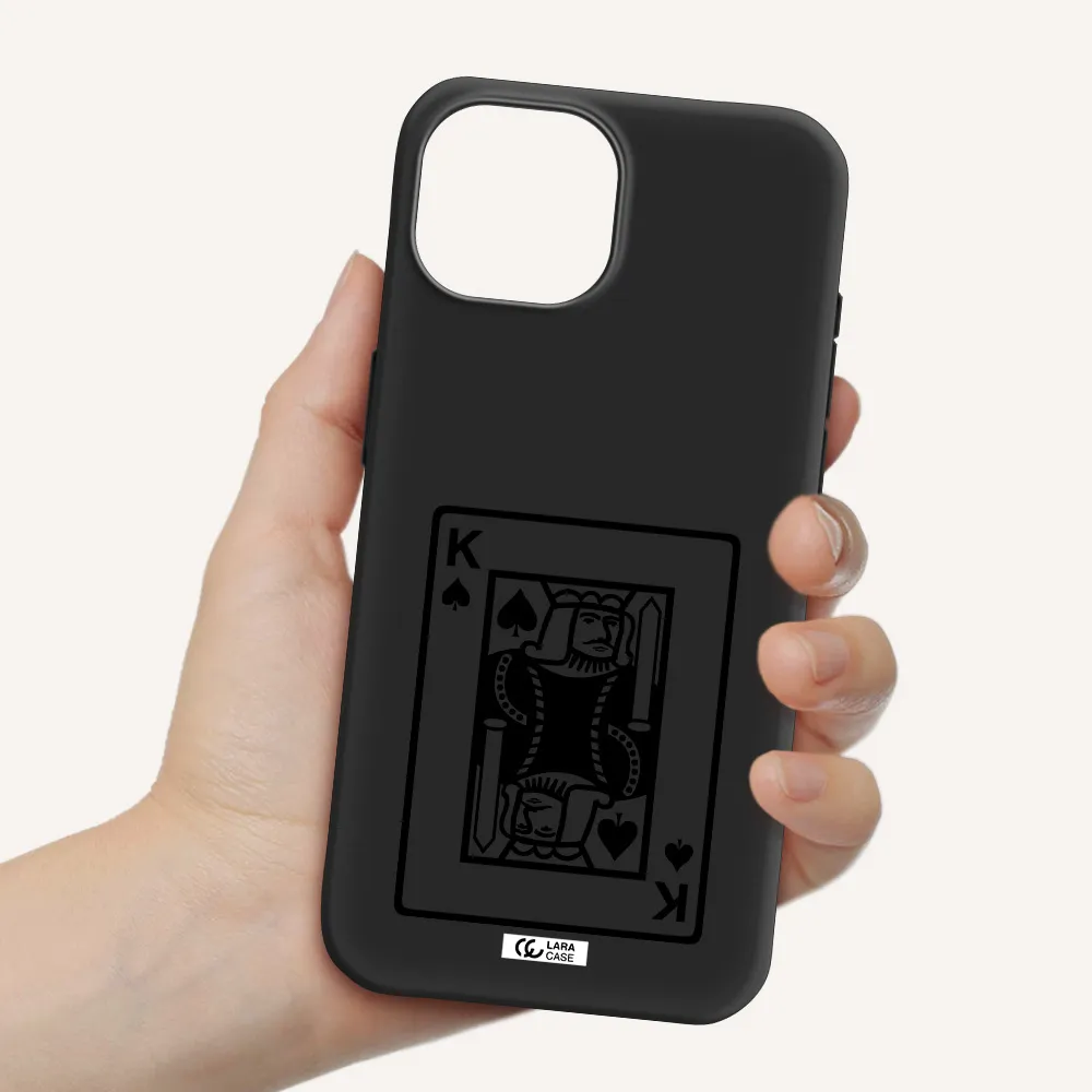 a black and white card with a man in a crown Apple iPhone 15 Silicone black Case