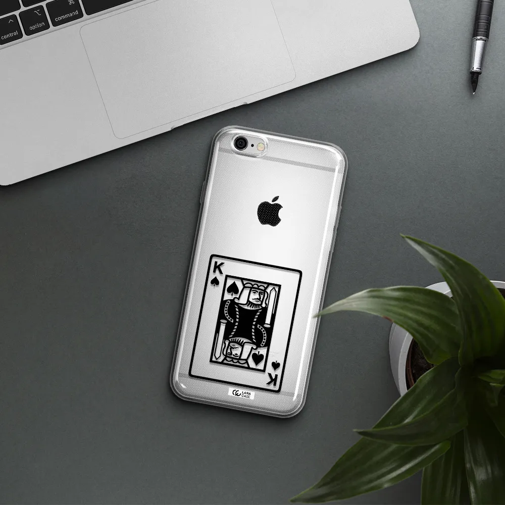 a black and white card with a man in a crown Apple iPhone 6 Clear TPU Case