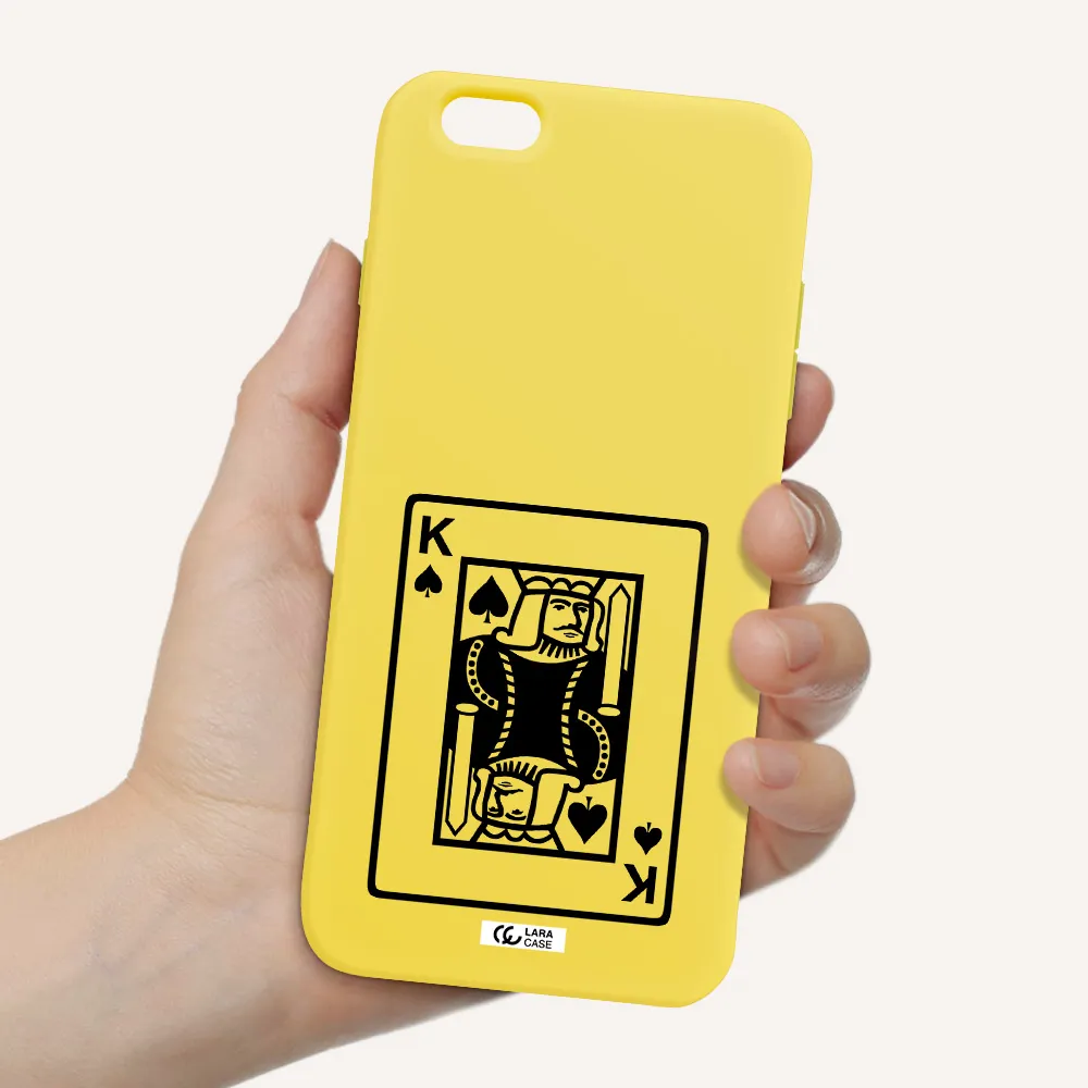 a black and white card with a man in a crown Apple iPhone 6 plus Silicone canary yellow Case