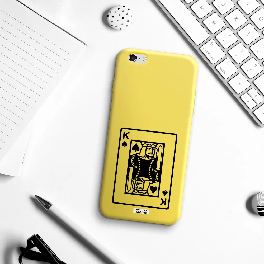 a black and white card with a man in a crown Apple iPhone 6 plus Silicone canary yellow Case