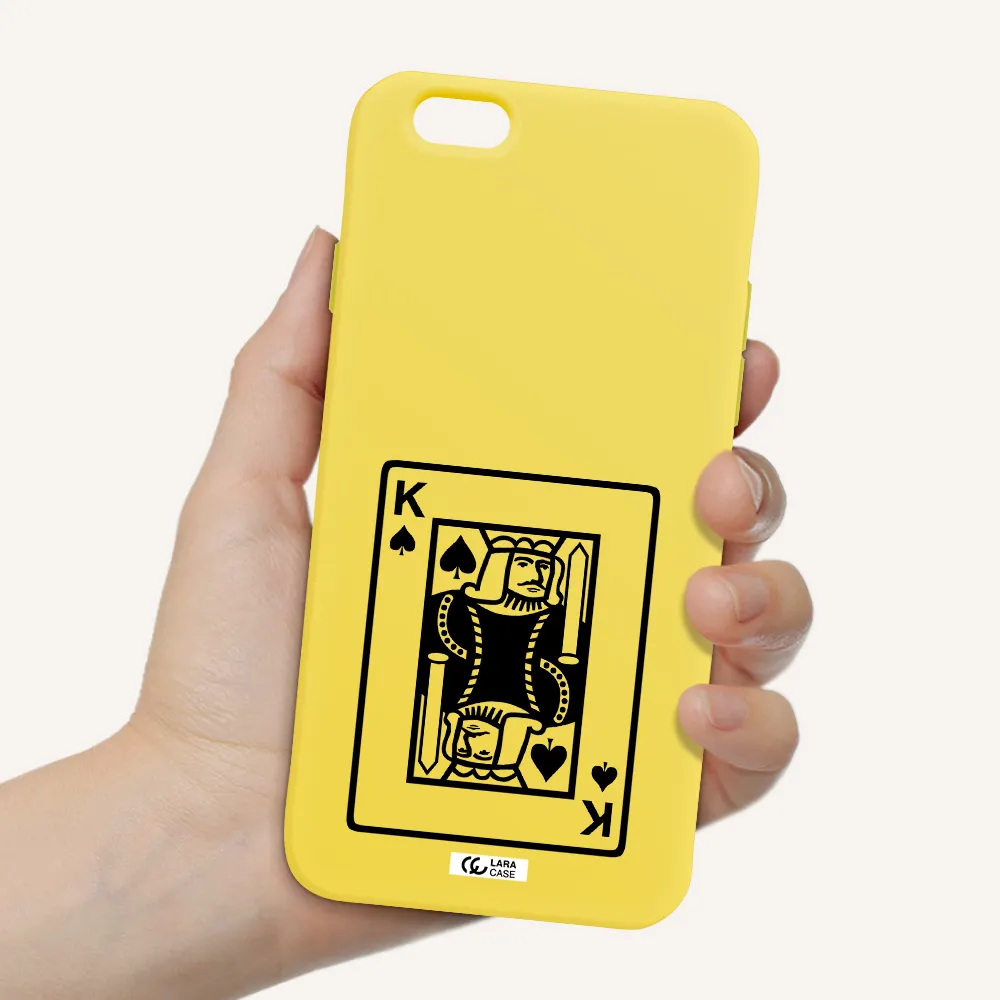 a black and white card with a man in a crown Apple iPhone 6 Silicone canary yellow Case