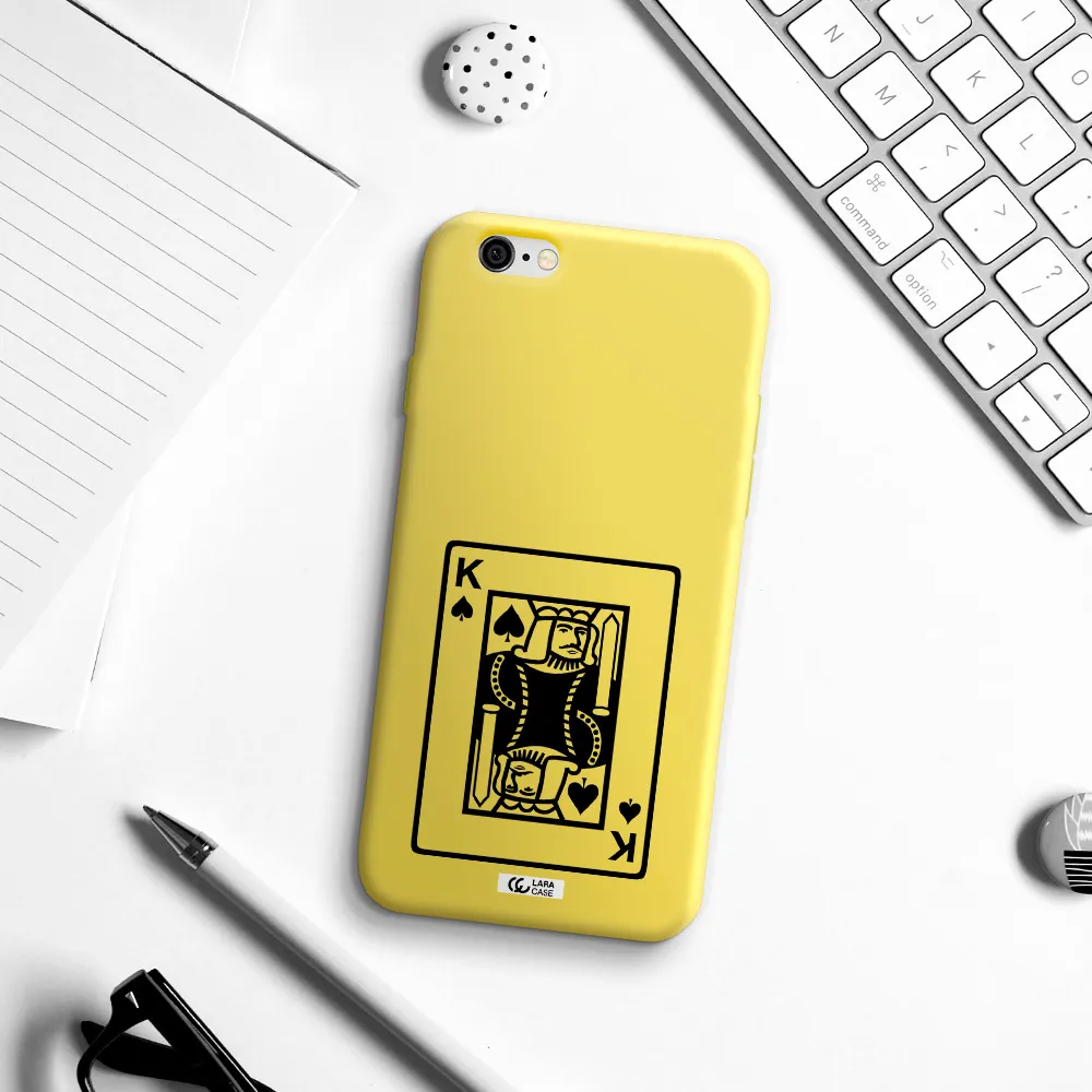 a black and white card with a man in a crown Apple iPhone 6 Silicone canary yellow Case