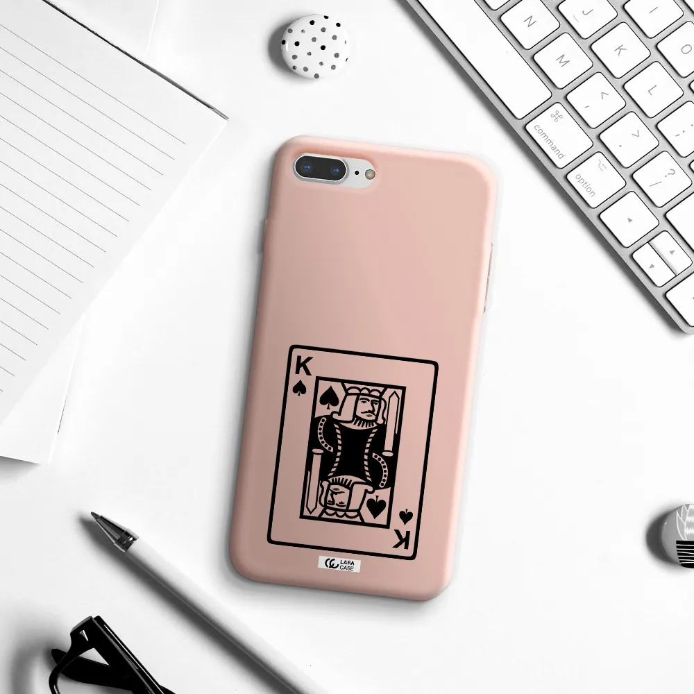 a black and white card with a man in a crown Apple iPhone 7 plus Silicone pastel pink Case