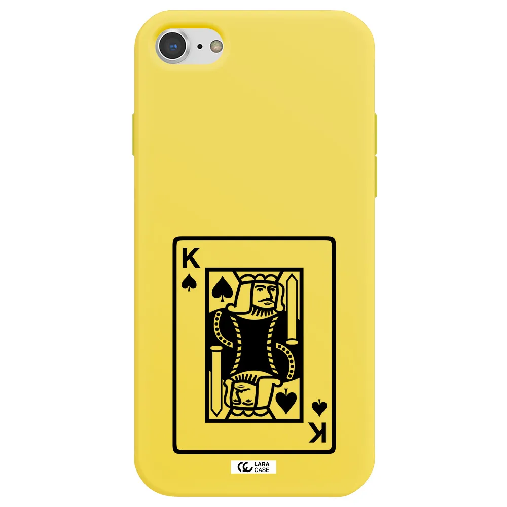 a black and white card with a man in a crown Apple iPhone 8 Silicone canary yellow Case