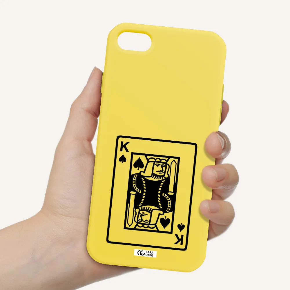 a black and white card with a man in a crown Apple iPhone 8 Silicone canary yellow Case