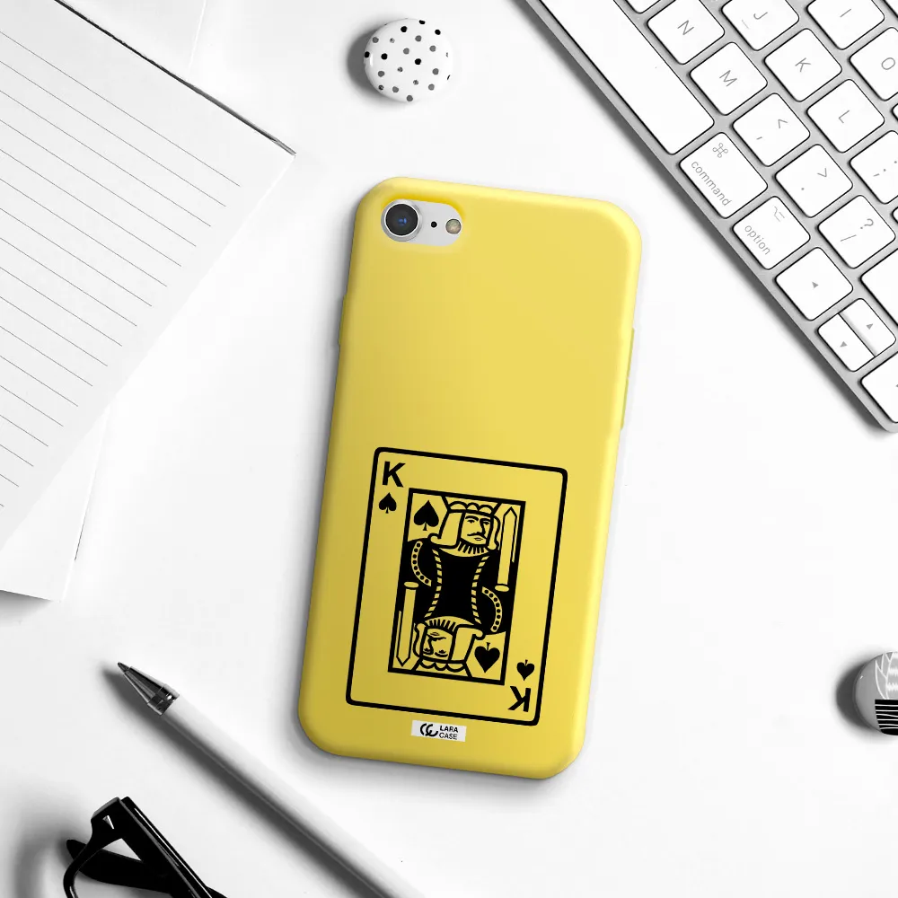 a black and white card with a man in a crown Apple iPhone 8 Silicone canary yellow Case