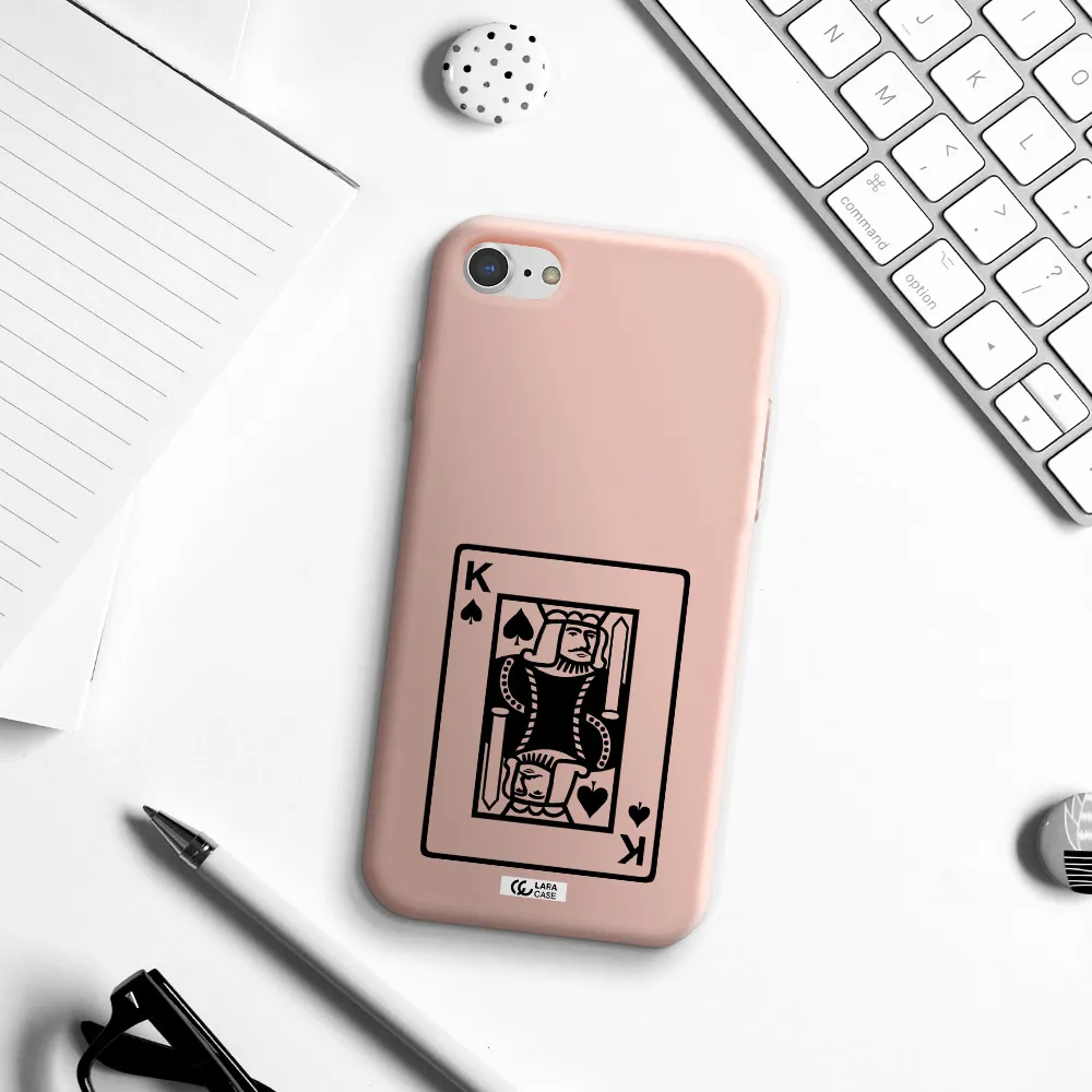 a black and white card with a man in a crown Apple iPhone 8 Silicone pastel pink Case