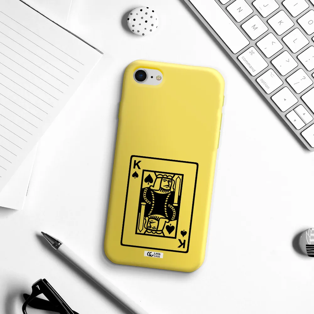 a black and white card with a man in a crown Apple iPhone se 2020 Silicone canary yellow Case