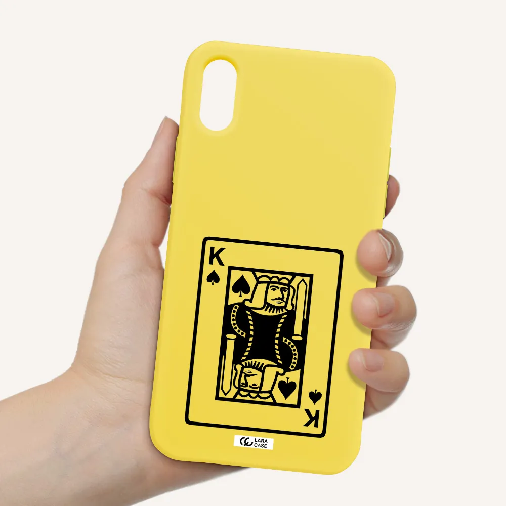a black and white card with a man in a crown Apple iPhone X Silicone canary yellow Case