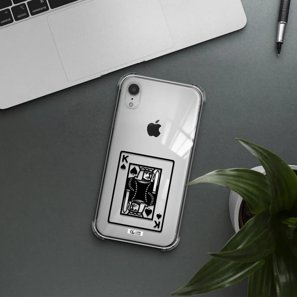 a black and white card with a man in a crown Apple iPhone XR Clear PC Case