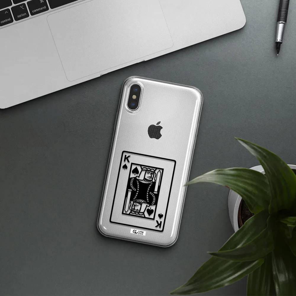 a black and white card with a man in a crown Apple iPhone XS Clear TPU Case