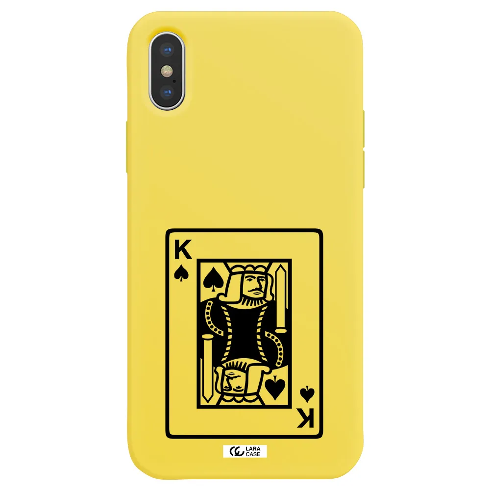 a black and white card with a man in a crown Apple iPhone XS Silicone canary yellow Case