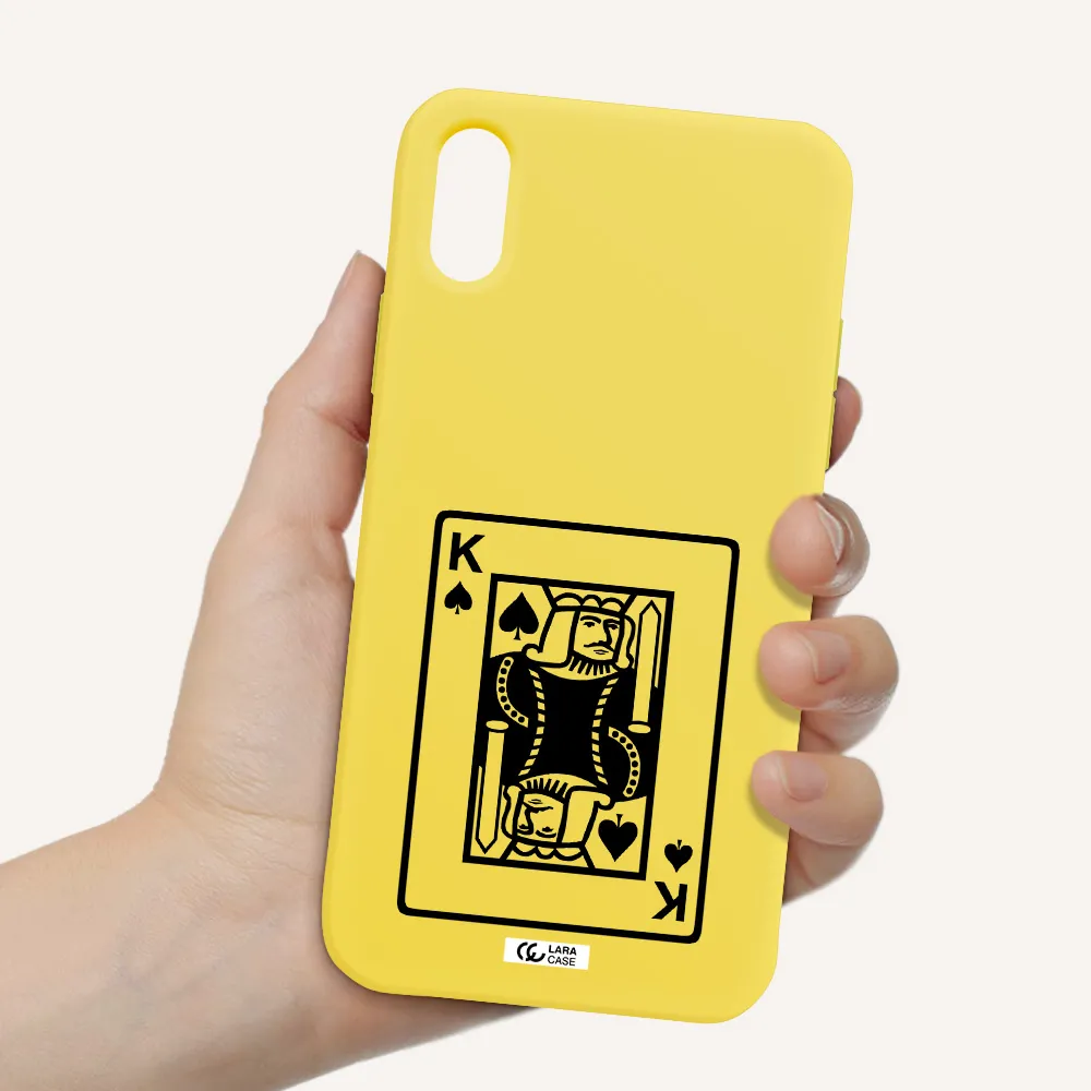 a black and white card with a man in a crown Apple iPhone XS Silicone canary yellow Case
