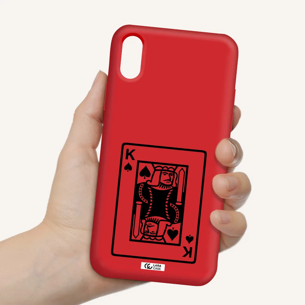 a black and white card with a man in a crown Apple iPhone XS Silicone Imperial Red Case