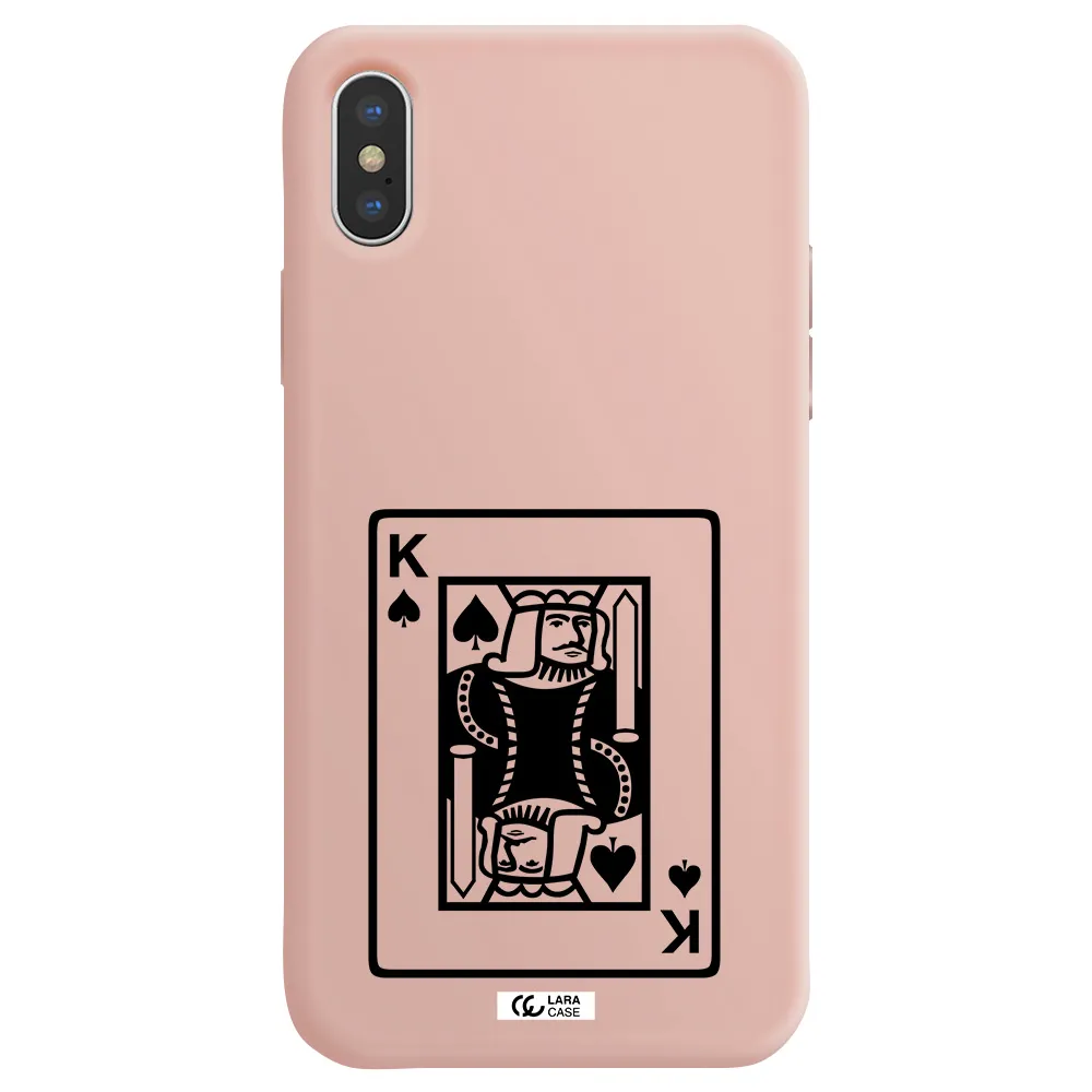 a black and white card with a man in a crown Apple iPhone XS Silicone pastel pink Case