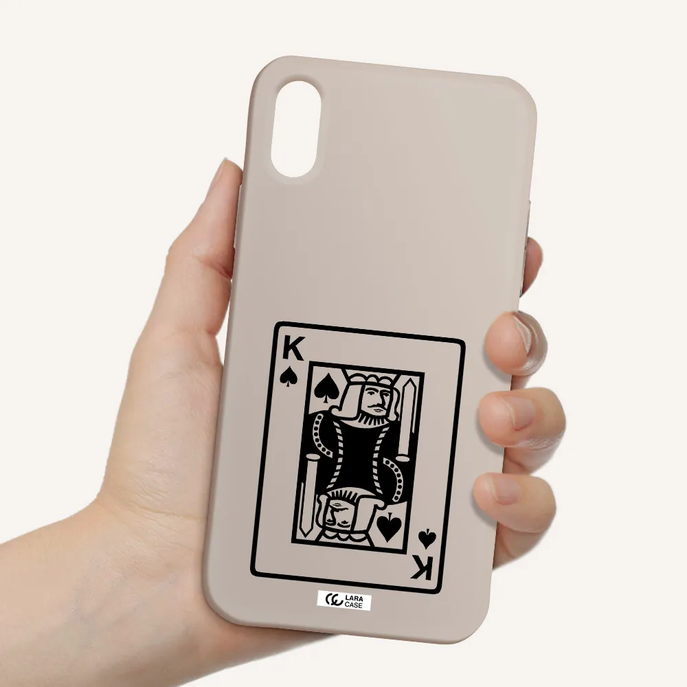 a black and white card with a man in a crown Apple iPhone XS Silicone Stone Case