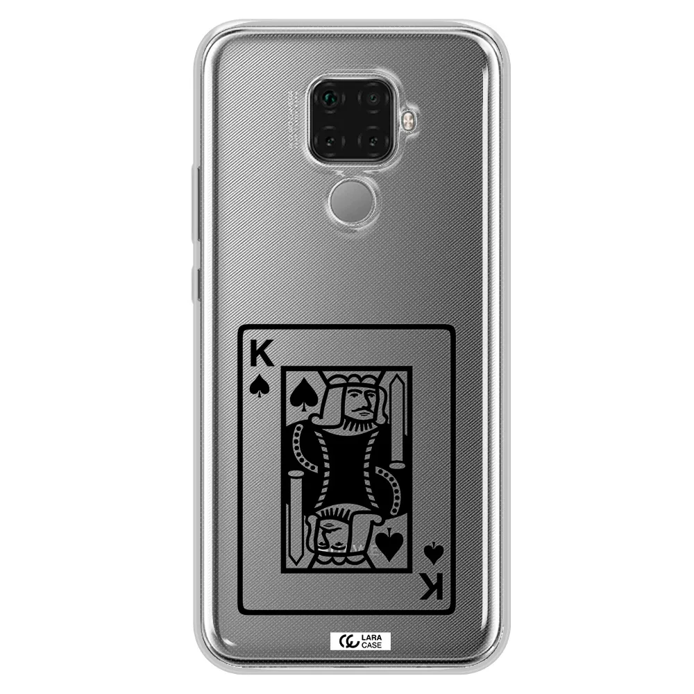 a black and white card with a man in a crown Huawei Mate 30 Lite Clear TPU Case