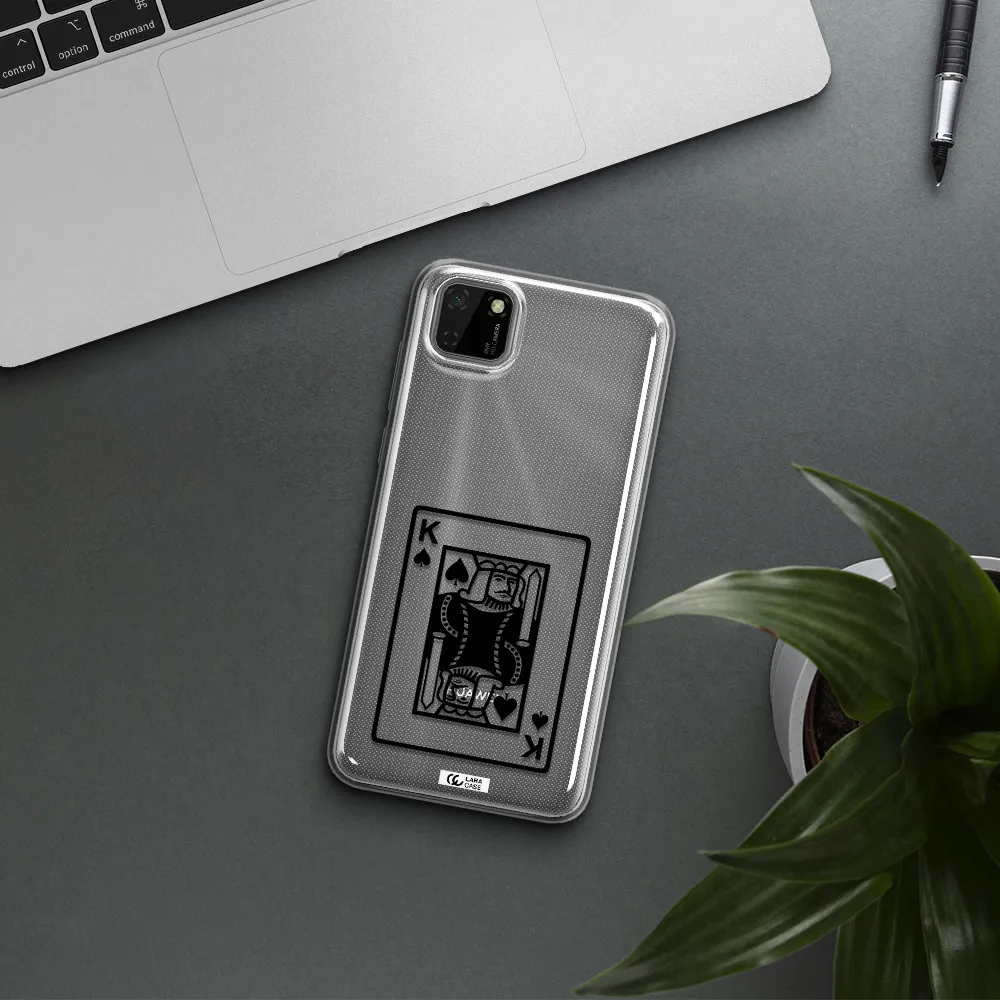 a black and white card with a man in a crown Huawei Y5P Clear TPU Case