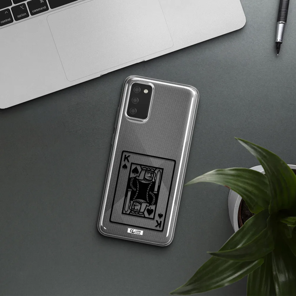 a black and white card with a man in a crown Samsung A02S Clear TPU Case