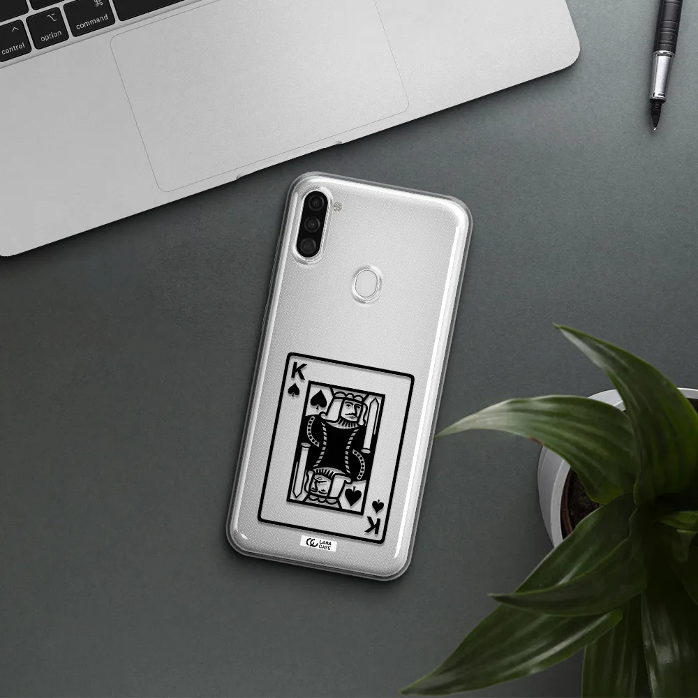 a black and white card with a man in a crown Samsung A11 Clear TPU Case